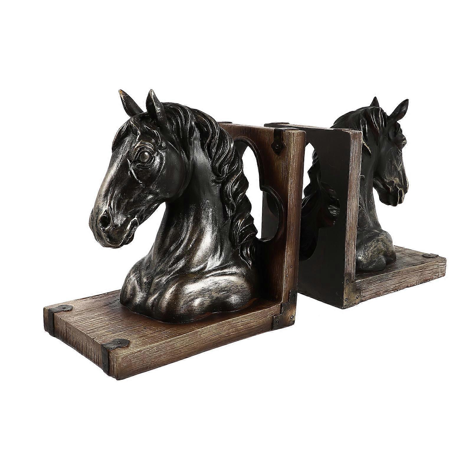 Retro Horse Head Resin Bookends for Home Office Decoration – Unique Equestrian Bookshelf Accessories for Horse Lovers