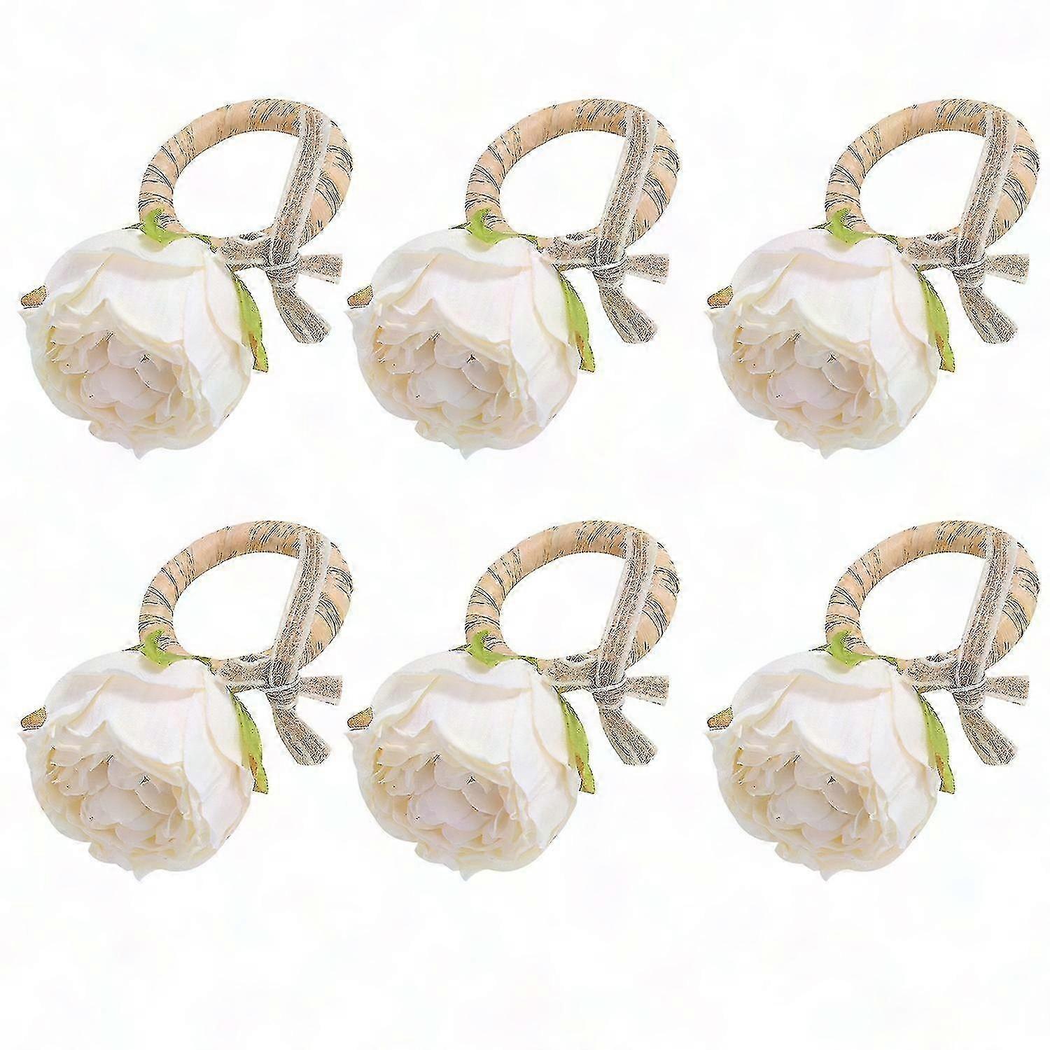 人工ローズナプキンリング6個セット - 手作り、色あせせず、長持ちし、テーブルセッティングのメンテナンスが楽