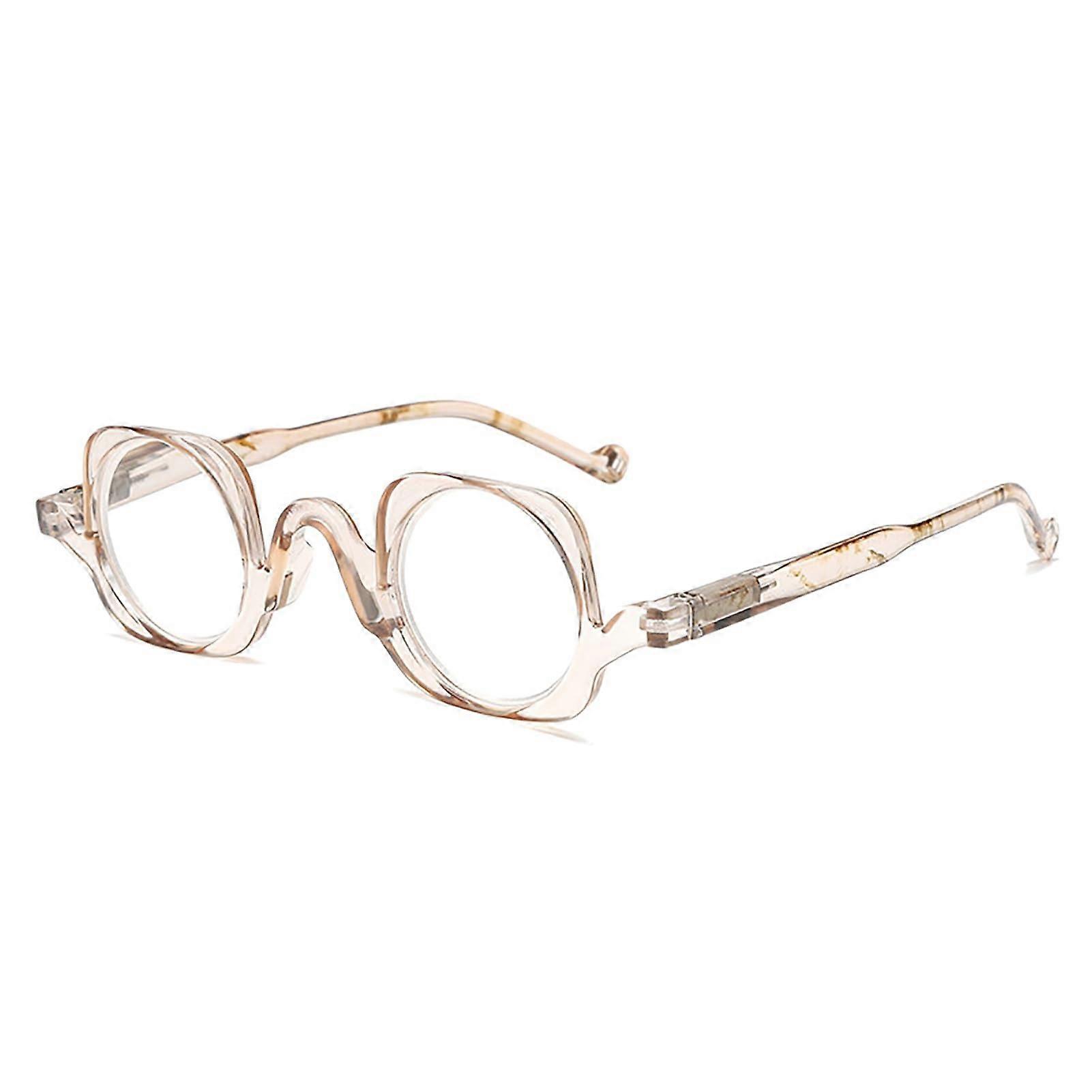 Retro Square Reading Glasses with Spring Hinges Round Computer Glasses Mini Glasses for Men and Women (Champagne, 1.0)