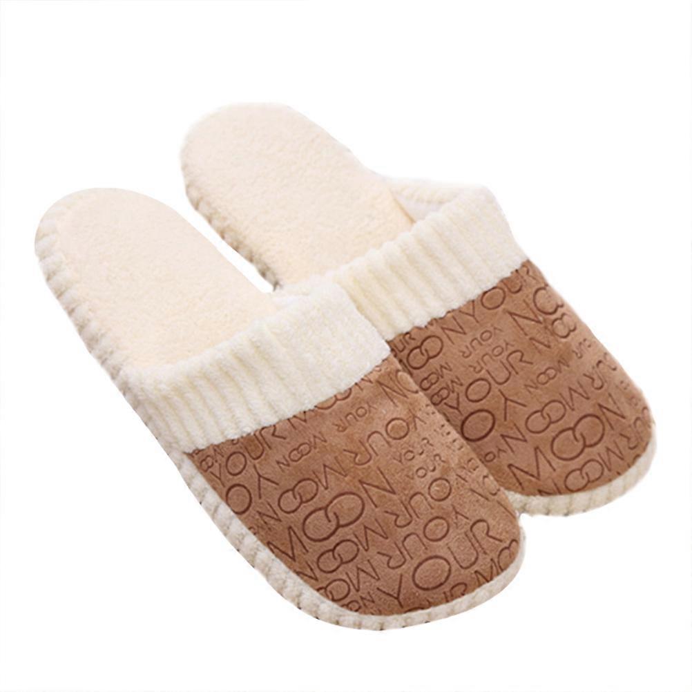 1 Pair Cozy Warm Coral Letter Slippers On House Slippers Indoor Home Shoes Size 42-43 (Coffee)