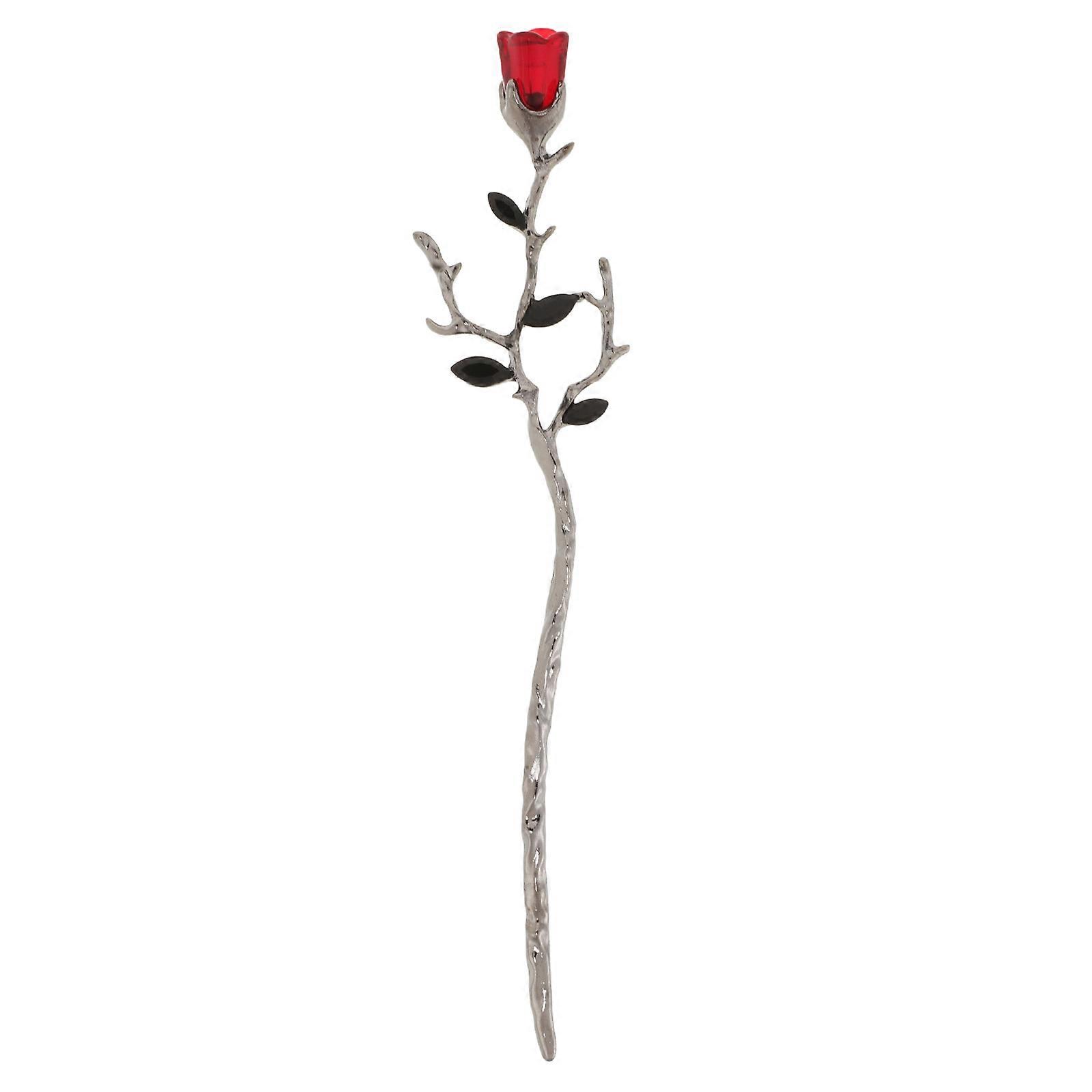 Retro Hair Stick with Delicate Flower Design for Decor Red Color Lightweight and Durable Zinc Alloy