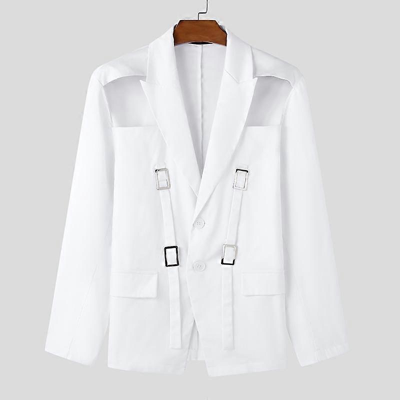 INCERUN Spring Men Long Sleeve Cutout Thin Blazer Patchwork Hollow Coats