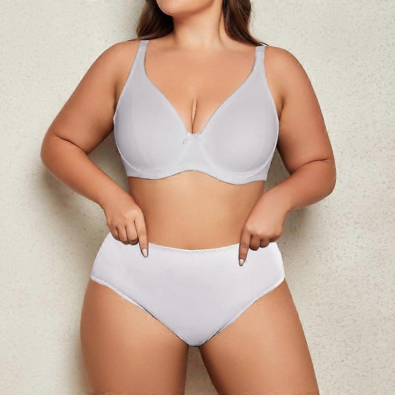 Plus Size Lingerie Set for Women Big Size Wired Underwear Set Plain Unlined Thin Bra and Panty Set 85C-110D