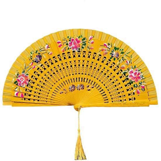 Folding Fan with Tassels Double Sided Flower Pattern Wooden Hollow Ribs Catwalks Dance Wing Chun Props Women Summer Hand Held Fan Party Supplies