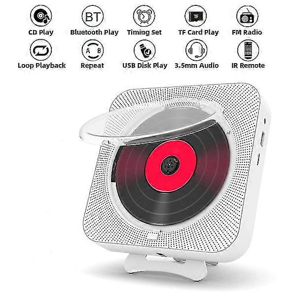 Portable CD Player Bluetooth Speaker Stereo LED Display Wall Mountable Music Player With IR Remote Control FM Radio