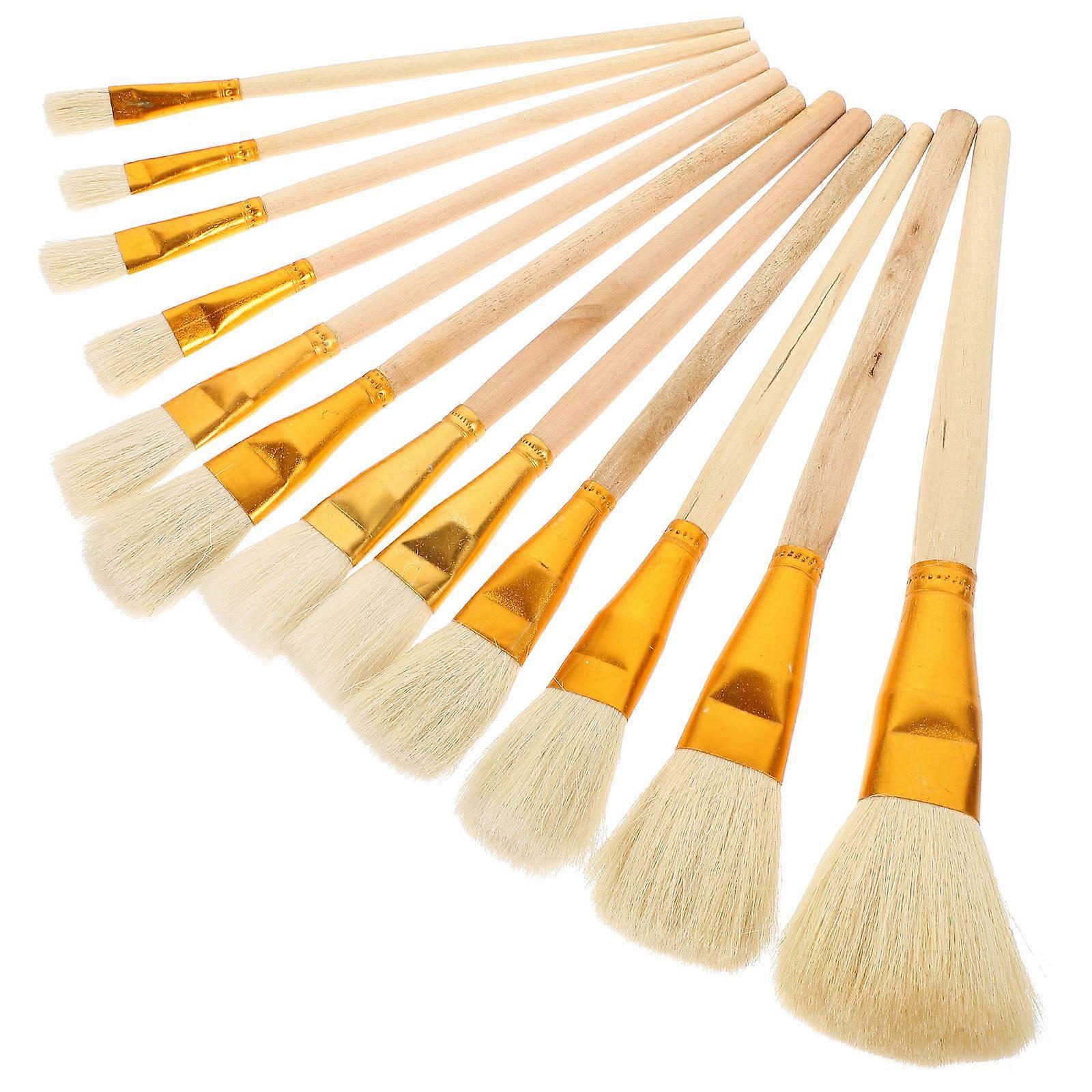 12 Pcs Light Yellow Paint Brush Set for Painting Use with Ergonomic Wooden Handle and Durable Wool and Alloy Materials