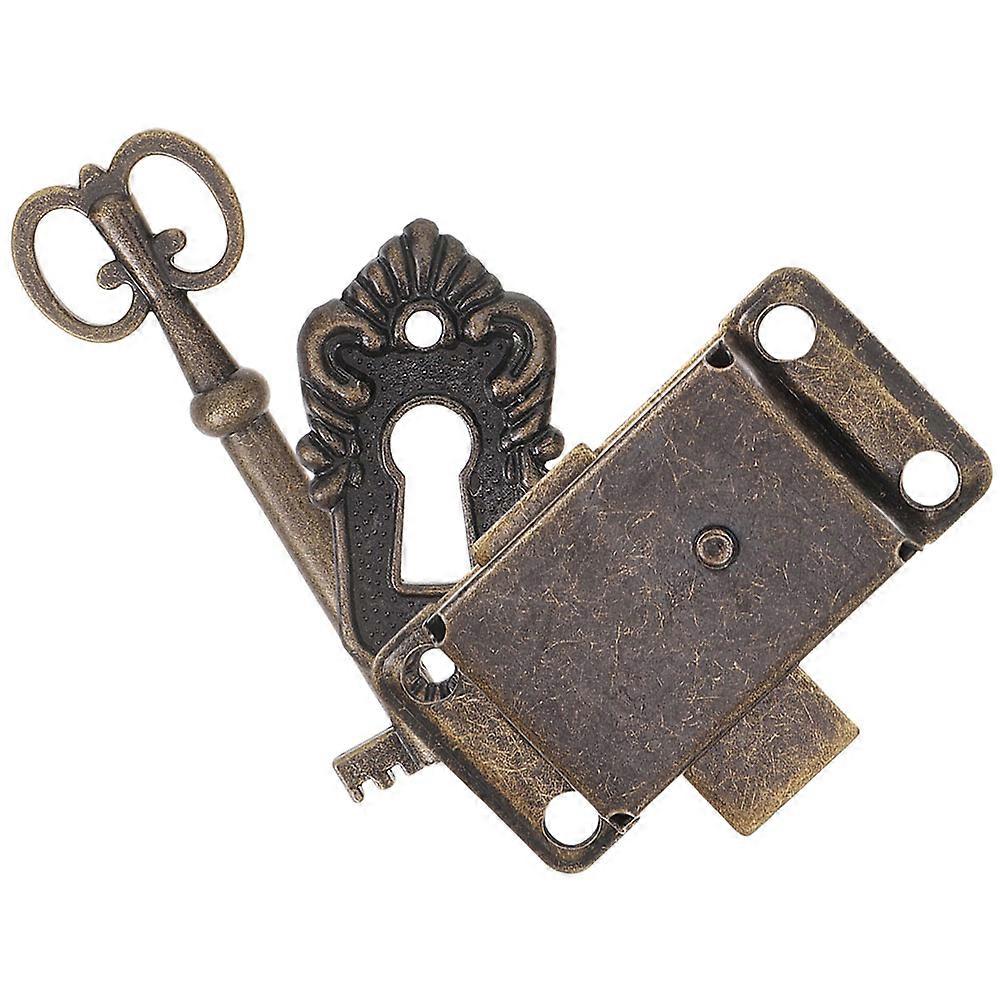 Antique Dark Brown Cabinet Lock Set with Key for Home Use Durable Vintage Design Easy Installation