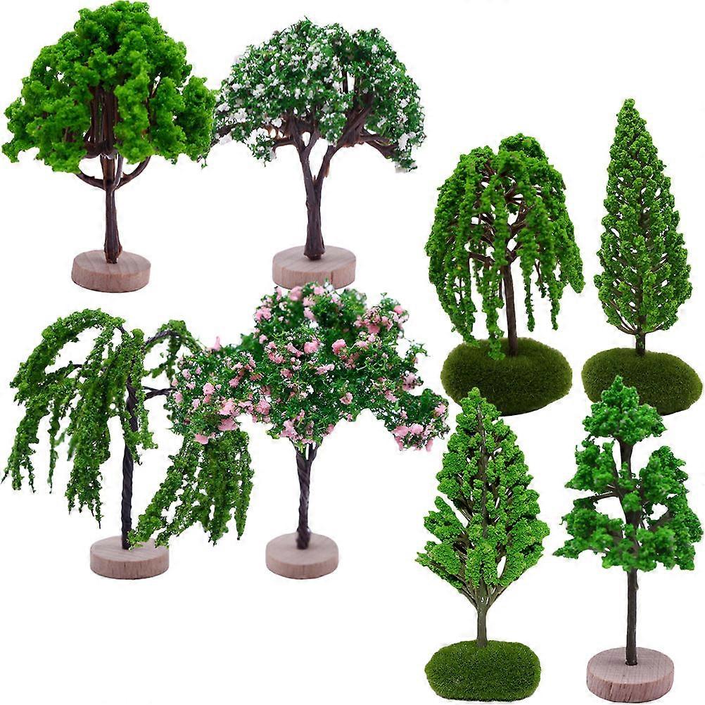 Realistic Mini Landscape Tree Model for Decoration Easy to Carry Reusable Material Green Color 8pcs
