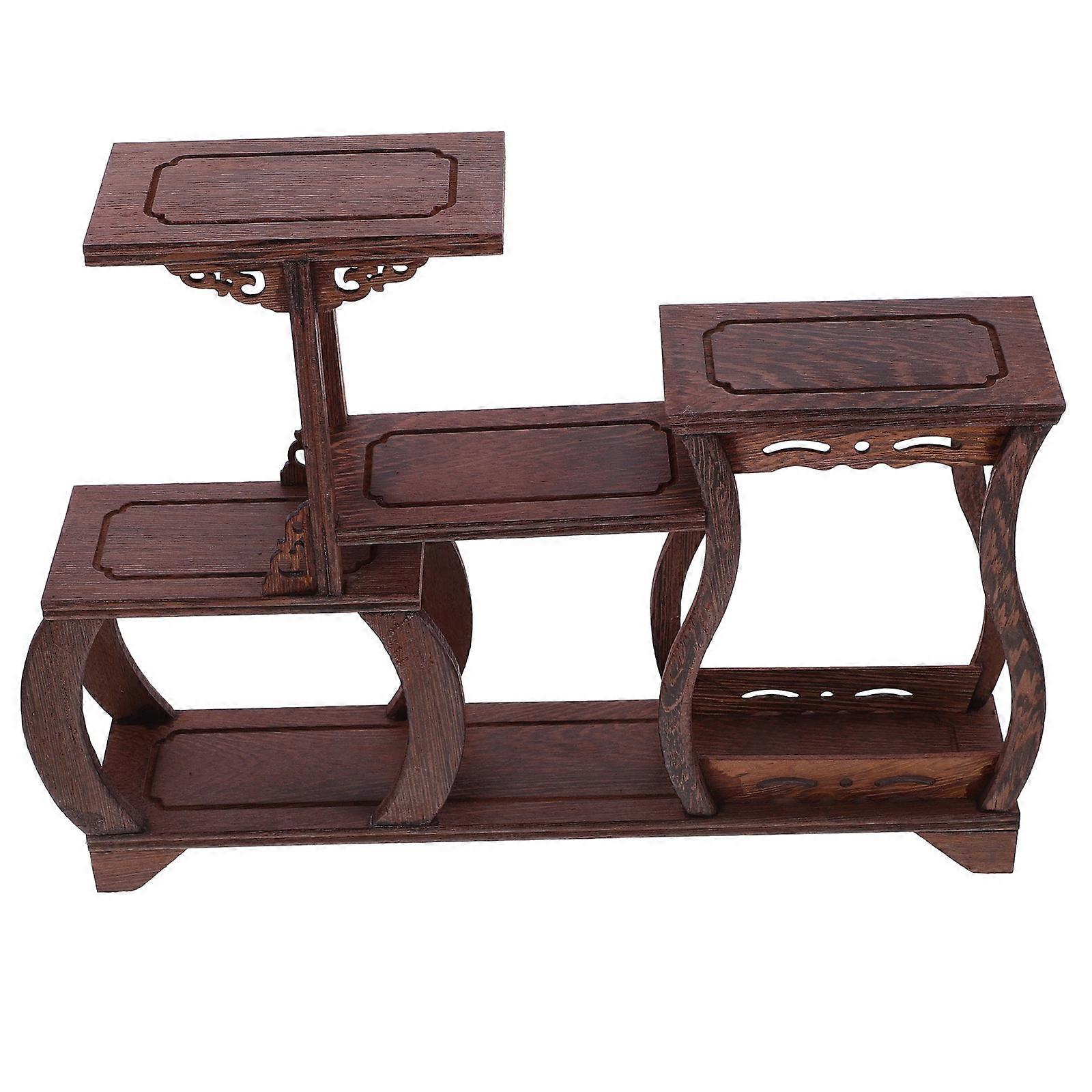 Collection Display Stand Wooden Assemble Stand For Handmade Crafts Chinese Style 36.00X28.50X7.50CM Dark Brown 1Pack