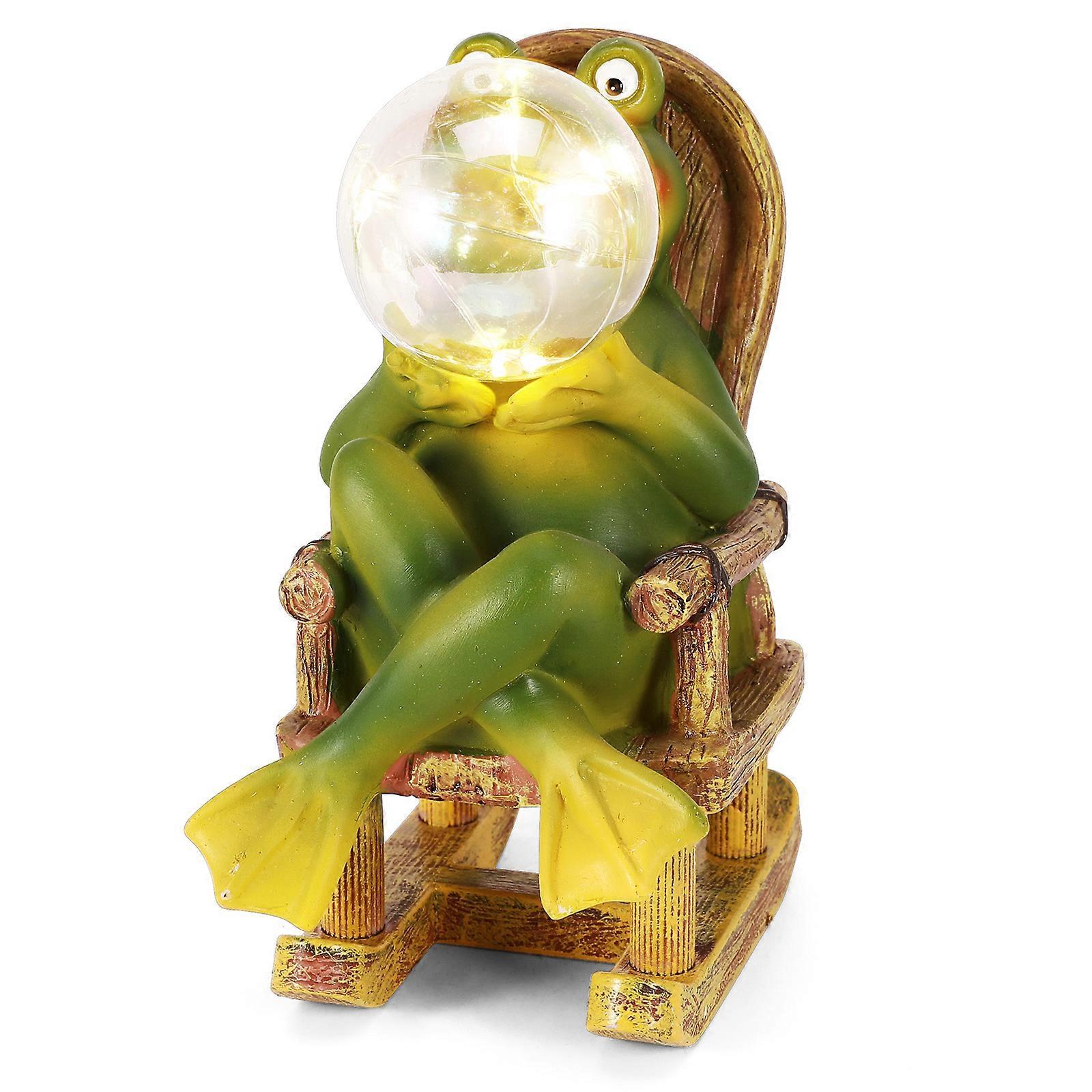 Frog Blowing Bubbles Solar Resin Ornament