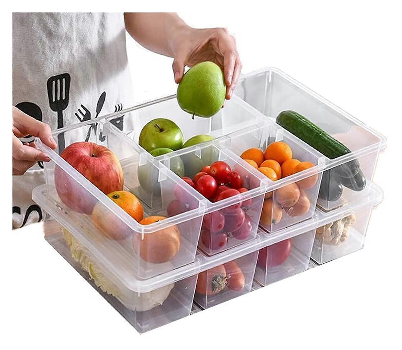 Stackable 5 Compartment Fridge Storage Containers 2 Pack Plastic Freezer Organizer Refrigerator Pantry Organizer
