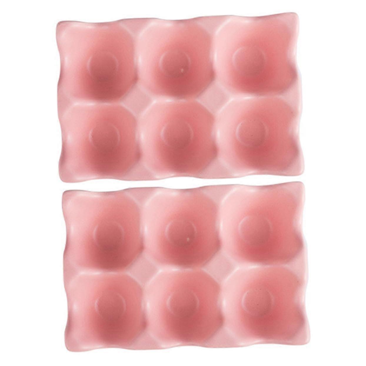 Egg Storage Ceramic Egg Container With Compartments, 2-Piece, Stackable, Non-Slip, Pink, For Refrigerator Organizer