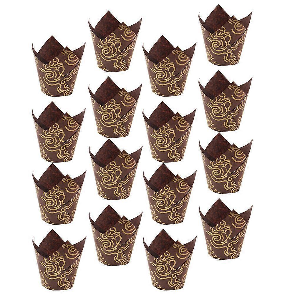 100Pcs Tulip Cake Baking Cups Accessories For Home Baking Coffee Color High Temperature Resistant