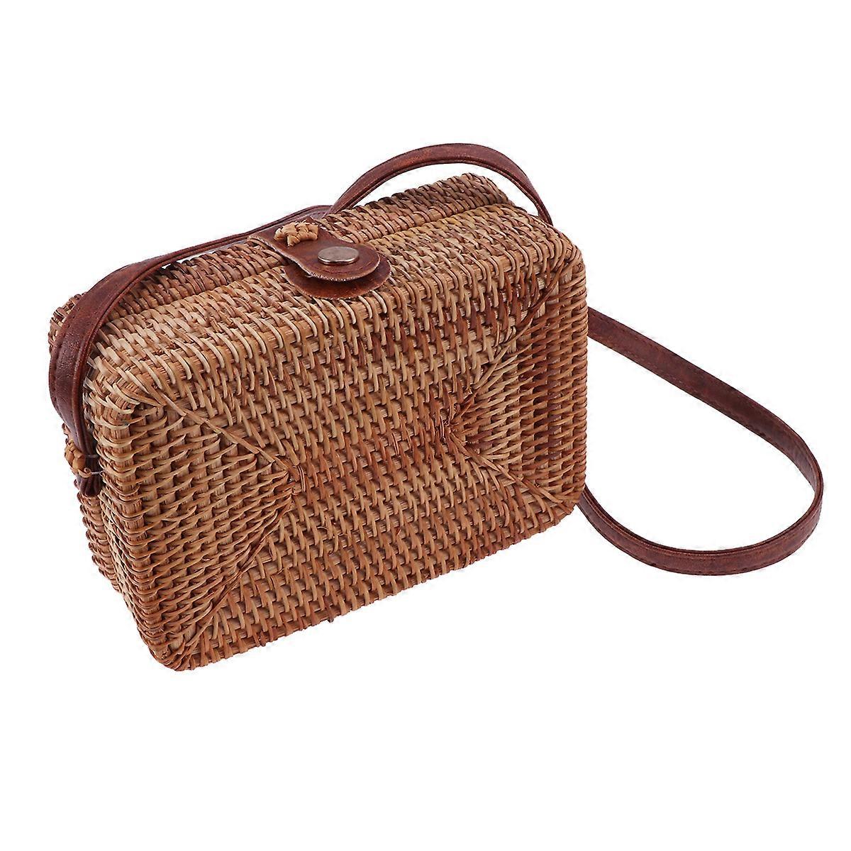 Woven Rattan Square Straw Crossbody Bag for Casual, Party, and Travel Use – Holds Phone and Essentials