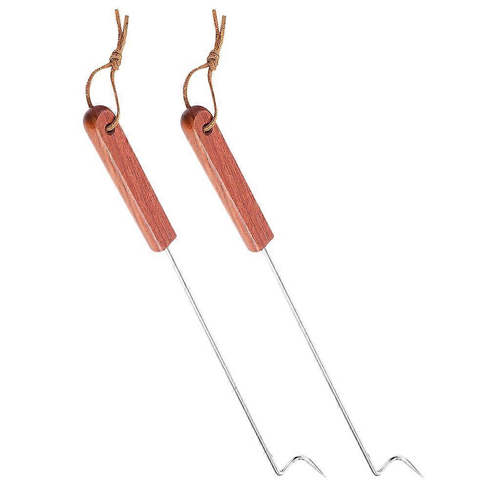 Stainless Steel Grill Flipper 2Pcs Hook Shape For Barbecue Meat Fork Practical Use Cooking Tool