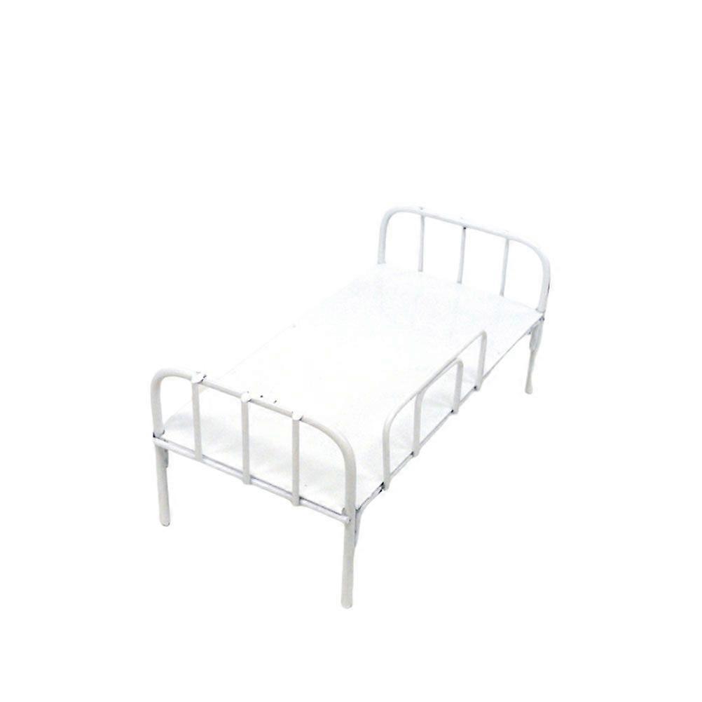 Simulerad sängmodell soldat sovsal säng stil skrivbordsleksaker fotografi layout rekvisita järnprydnader för dockhus (vit)