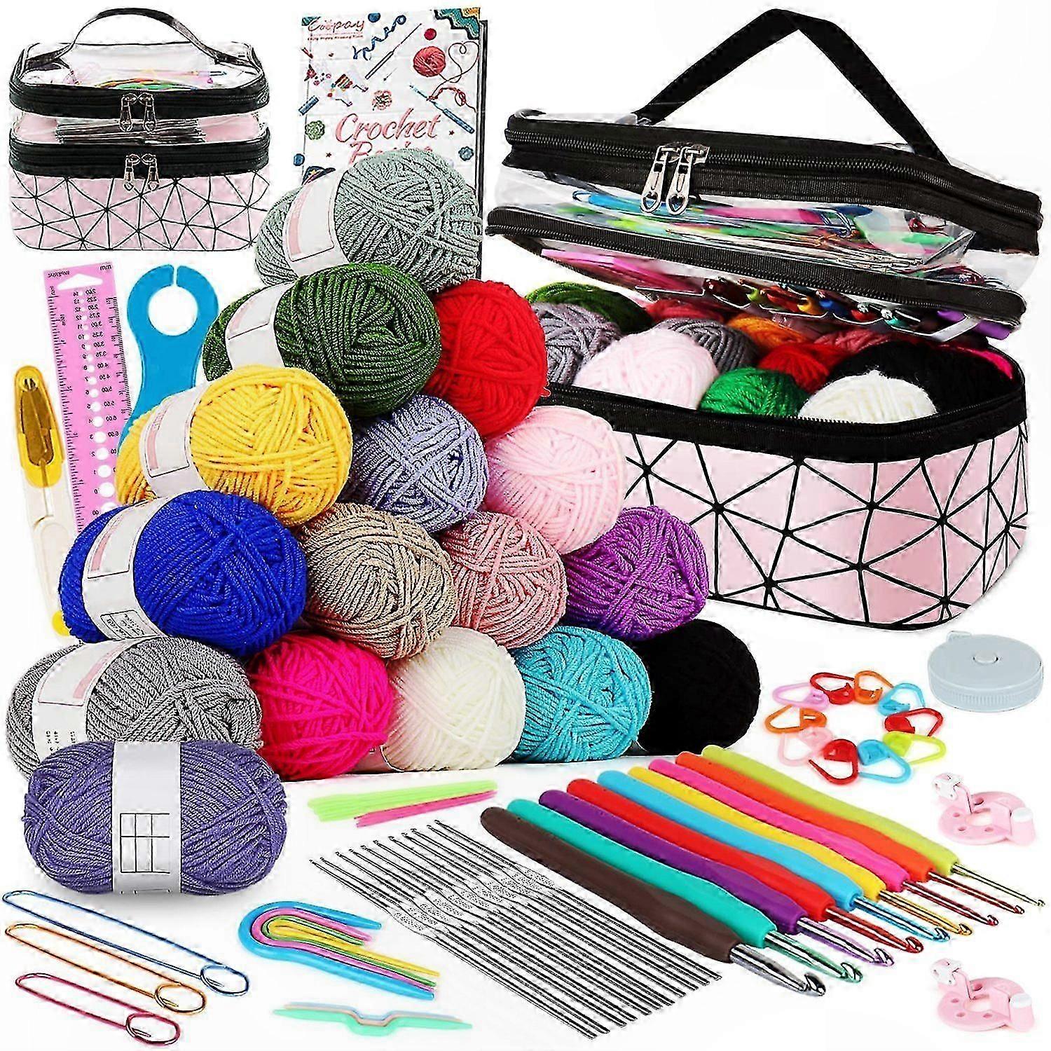 Beginner Crochet Kit with 71 Pieces Including Hooks, Needles, and Storage Bag