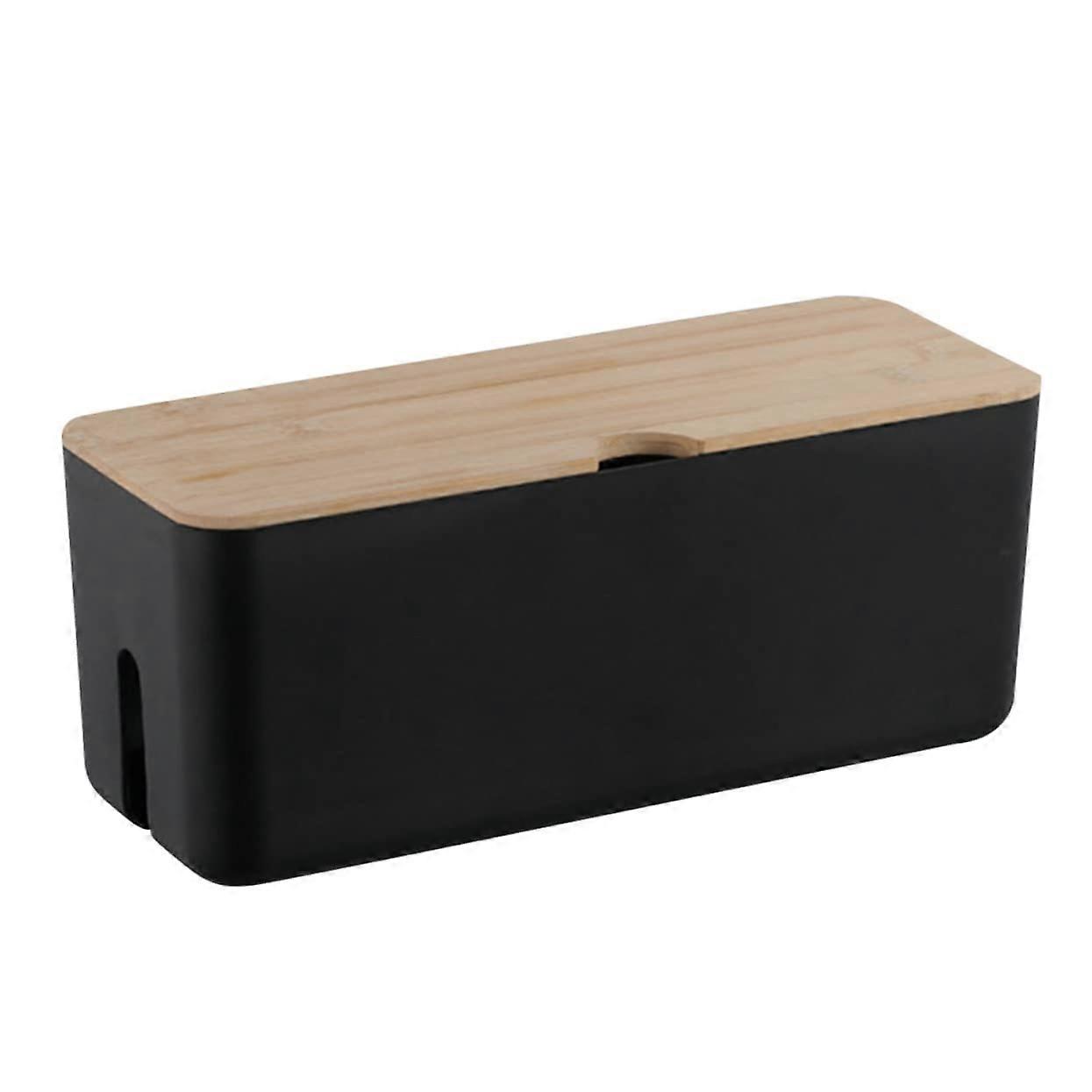 Cable management box with wooden lid, practical cable storage box for desk at home, heat dissipation, easy to use, stable.