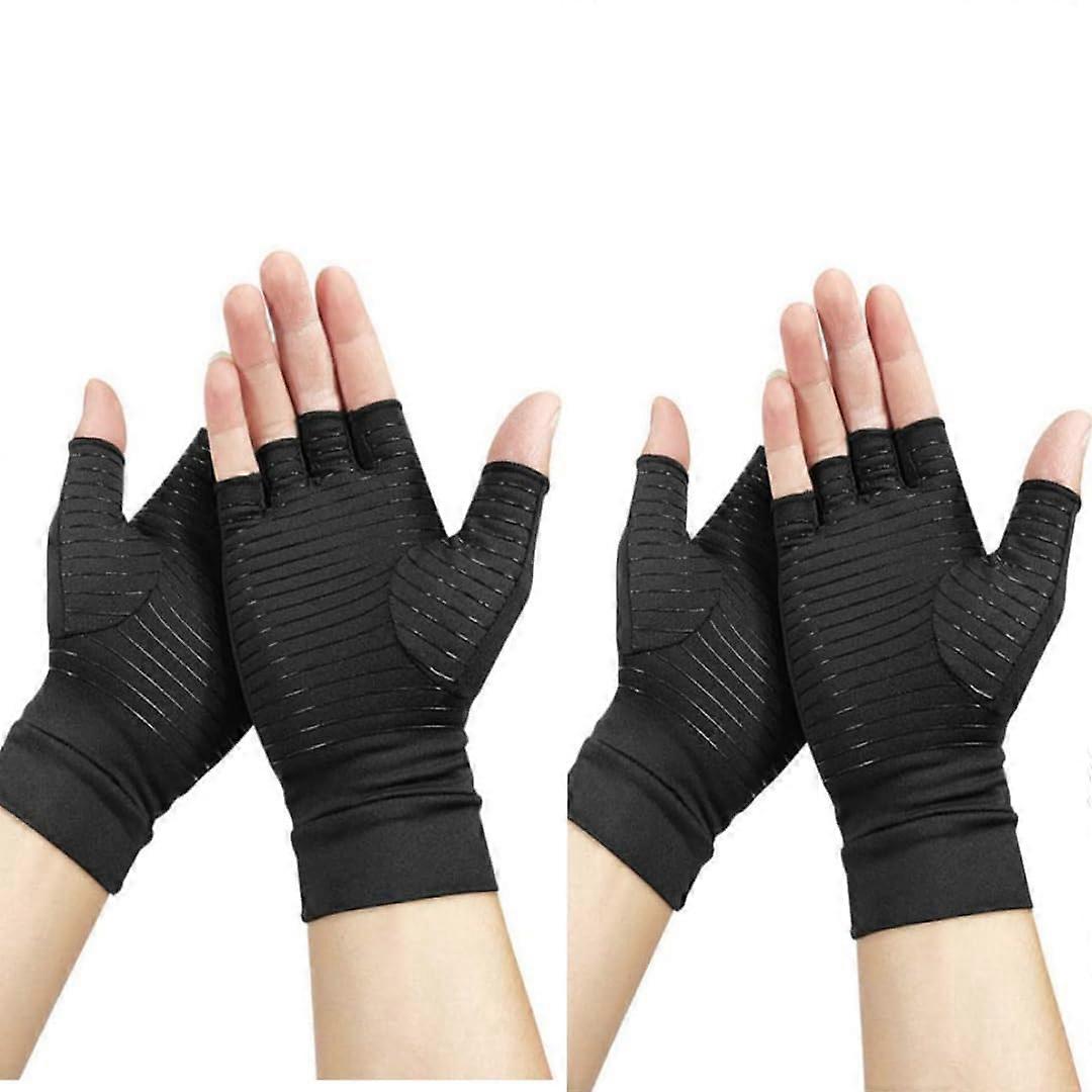 Copper Compression Arthritis Gloves Fingerless, Copper Infused, Carpal Tunnel Relief, Wrist Support, Left Large, 2 Pack