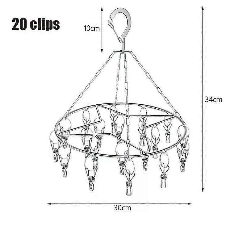 Sock Drying Rack with 20 Pegs Stainless Steel Sock Hanging Rack Swivel Wind-proof Laundry Drip Hanger Foldable Sock Hanger