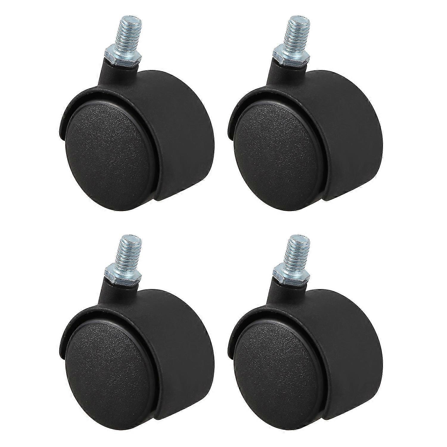 Rodízio giratório de plástico 8mm haste de parafuso 1,5 polegadas diâmetro roda 4 pcs preto - KHW