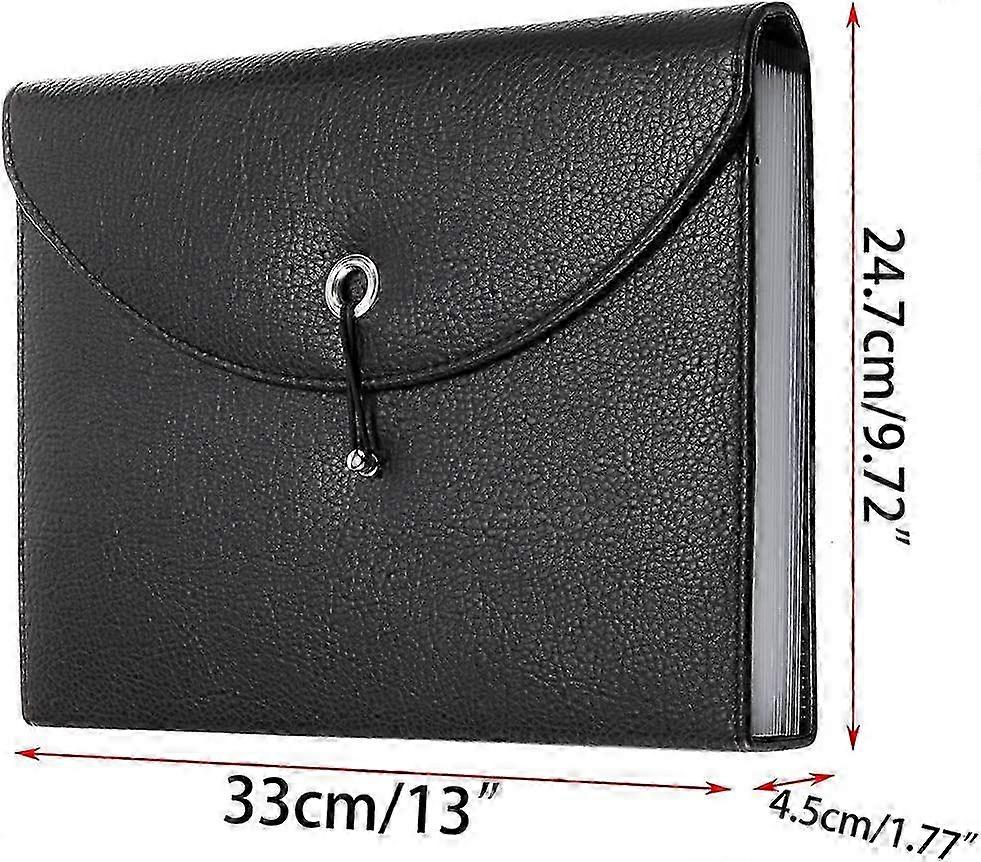 PU Leather Document Folder/Folder 13 Compartments for Folder, Conference, A4 Paper, Document, Exam Sheet, for Office, Classroom etc. (black)