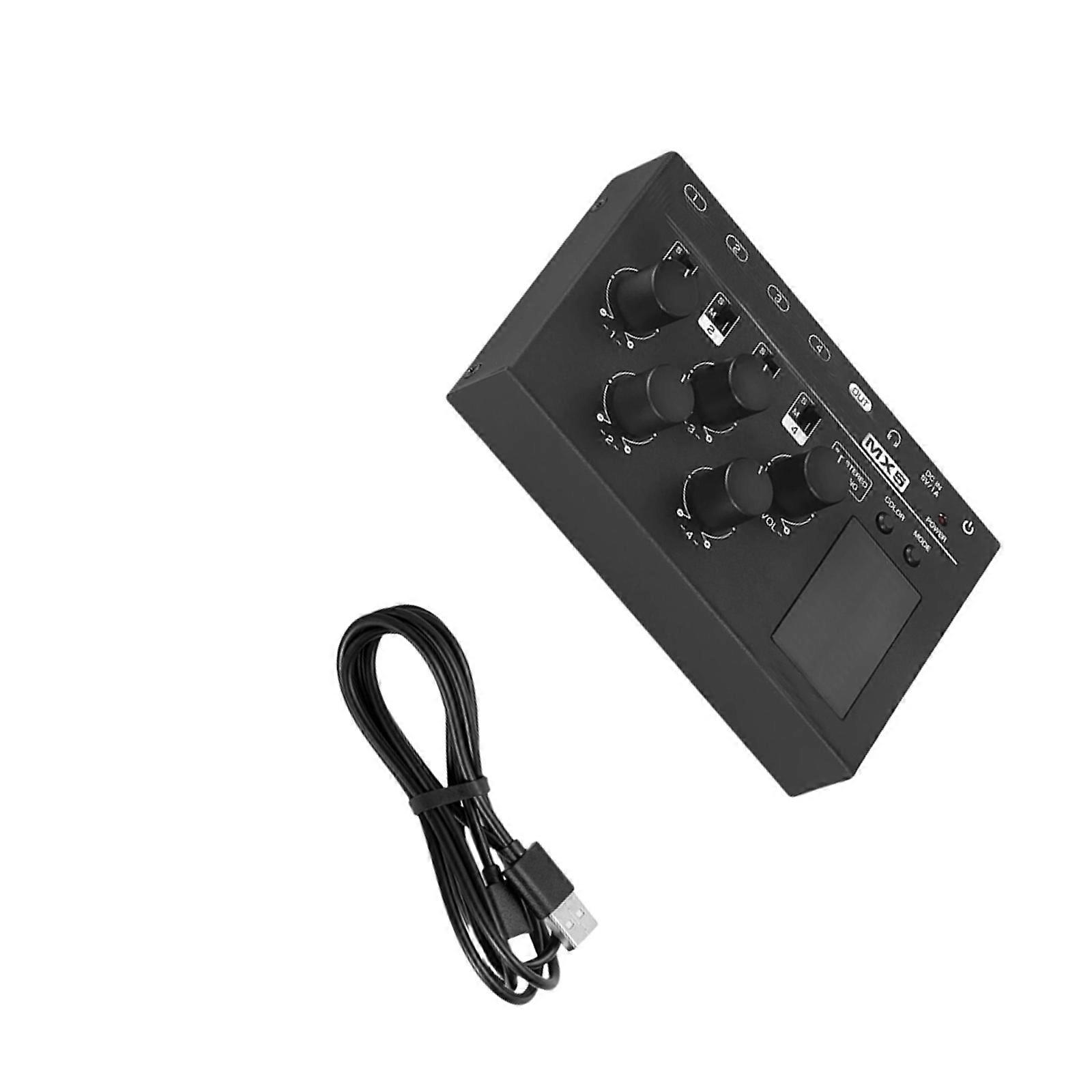 Low Noise MX5 Mono Stereo 4 Channel Sound Mixer Low Noise Line Mixer 6.35mm/3.5mm LED Level Meter for Club/Studio Multicolor