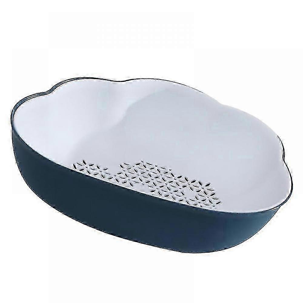 Double Layer Draining Basket Washing Fruit Vegetable Storage Basket Plastic Colander Strainer For Home Kitchen (blue)