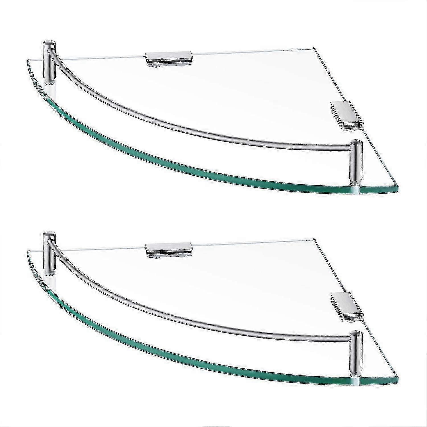 バスルームコーナーシャワーシェルフ2パック強化ガラスシェルフ用レールSus 304ステンレス鋼壁掛けブラッシュ仕上げ