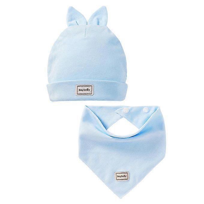 2PCS Newborn Cartoon Baby Hats and Triangle Bibs, Blue