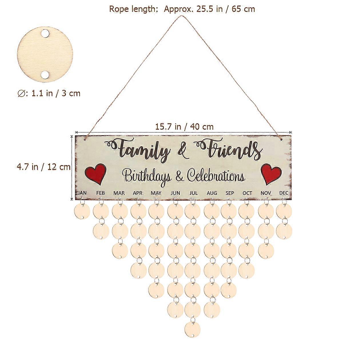 Wooden Block Calendar Family Birthday Board for Birthday Calendar Reminder 2Pcs