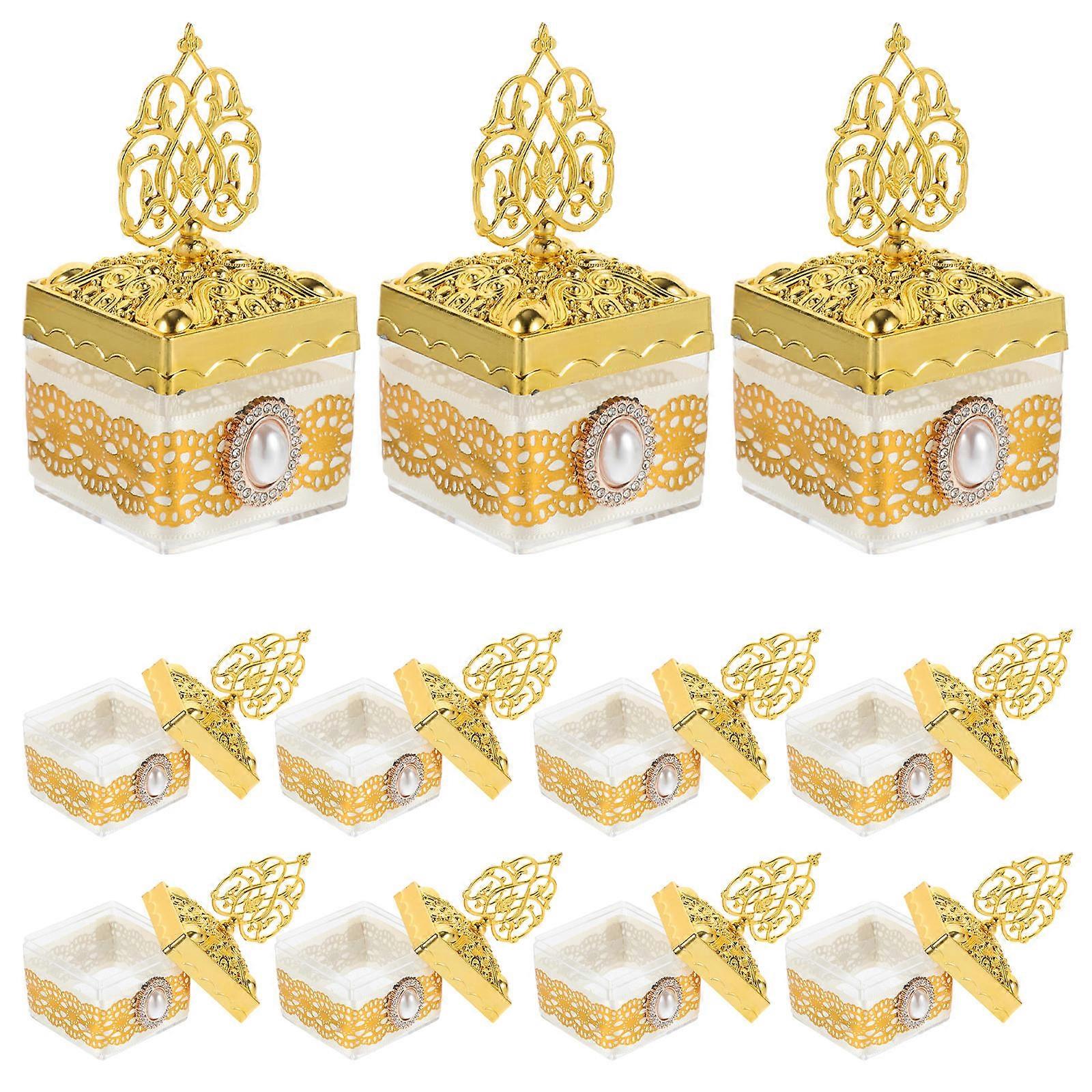 Candy Box Wedding Favor Boxes for Storage Use 12Pcs Golden Decorated