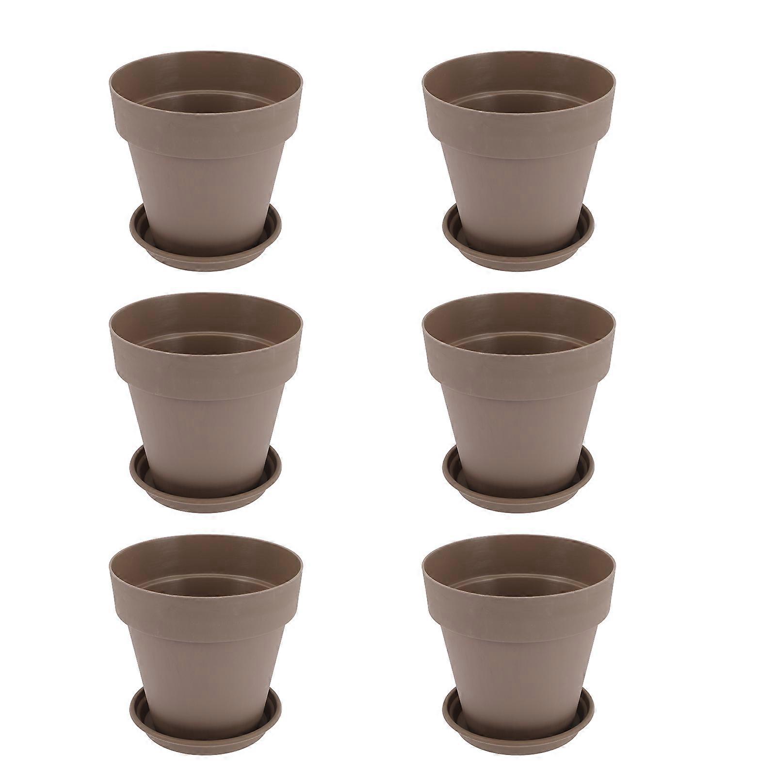 Plastic Flower Pot Lightweight for Gardening 6Sets with Tray Support