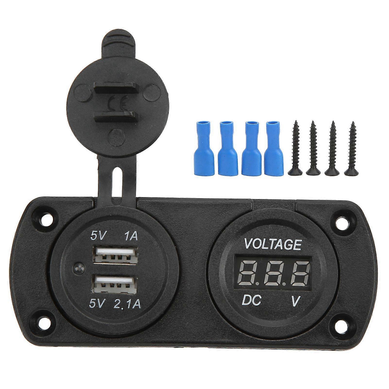 Fast Car Charger Voltage Gauge Dual USB 1224V Waterproof 2.1A Output Universal for Motorcycles Boats