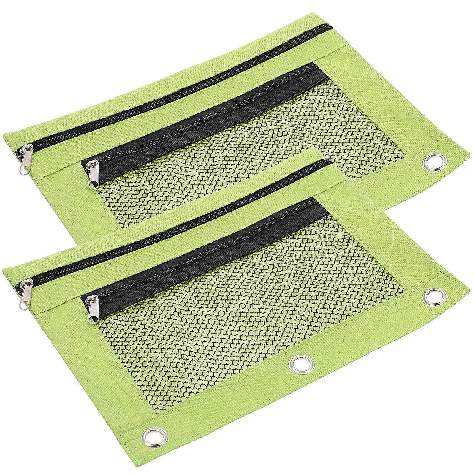 Zipper Pencil Cases 4Pcs Rectangular Size Mesh Design for Teachers Students and Office Staff Green Color Smooth Opening