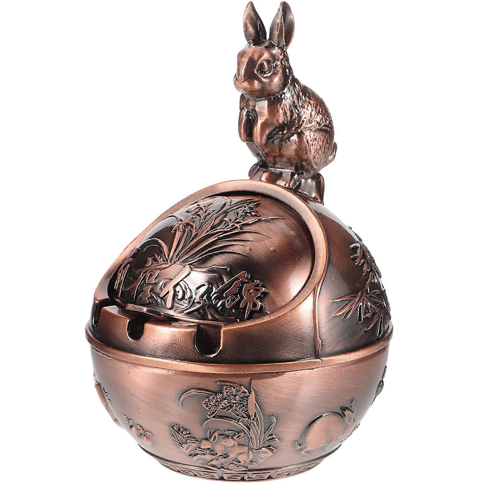 Chinese Zodiac Rabbit Ashtray Decoration For Office Use Dark Red Fire Resistant 2Pcs