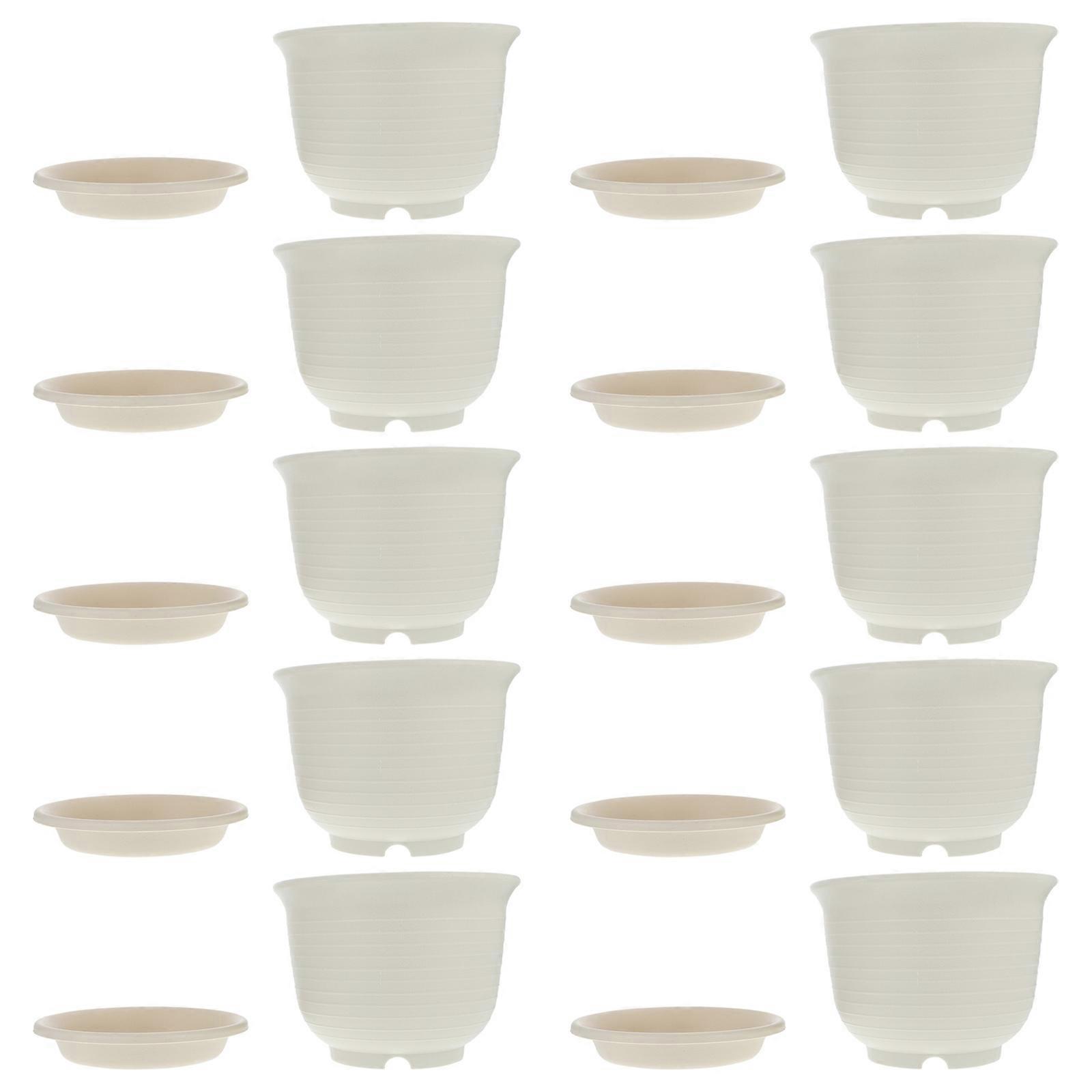 Durable Plastic Flowerpot with Tray for Home Use 20Sets Beige Color