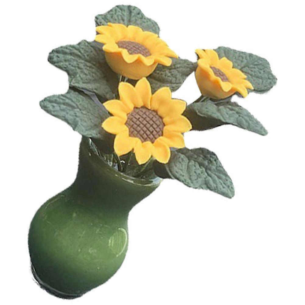 Miniature Decorative Fake Flower Pot Mini Sunflower Bonsai Garden Simulation Resin Material Realistic Design 1.7x1.7x4.5cm 1Set