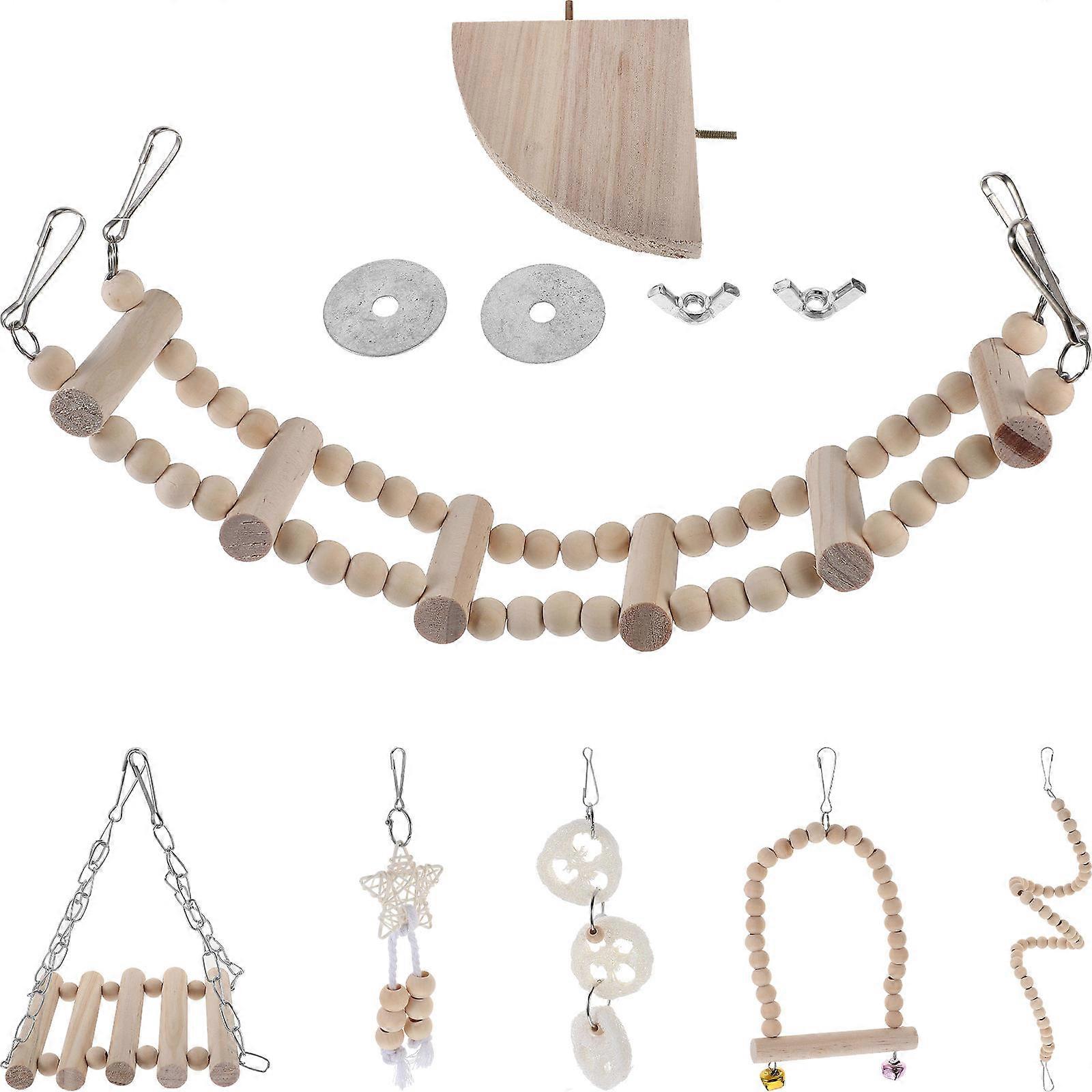 Bird Toy Wood Rope for Cage 1Set Parrot Chewing Toy with Swing