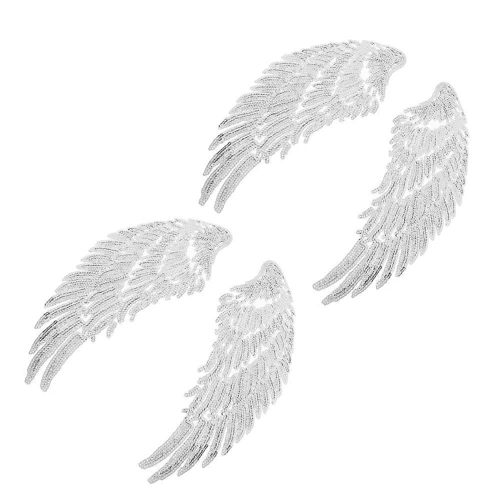 4 Pairs Of Iron-On Style Sequin Clothes Patch Decorate Clothes In Silver For Craft Decoration And Personal Use