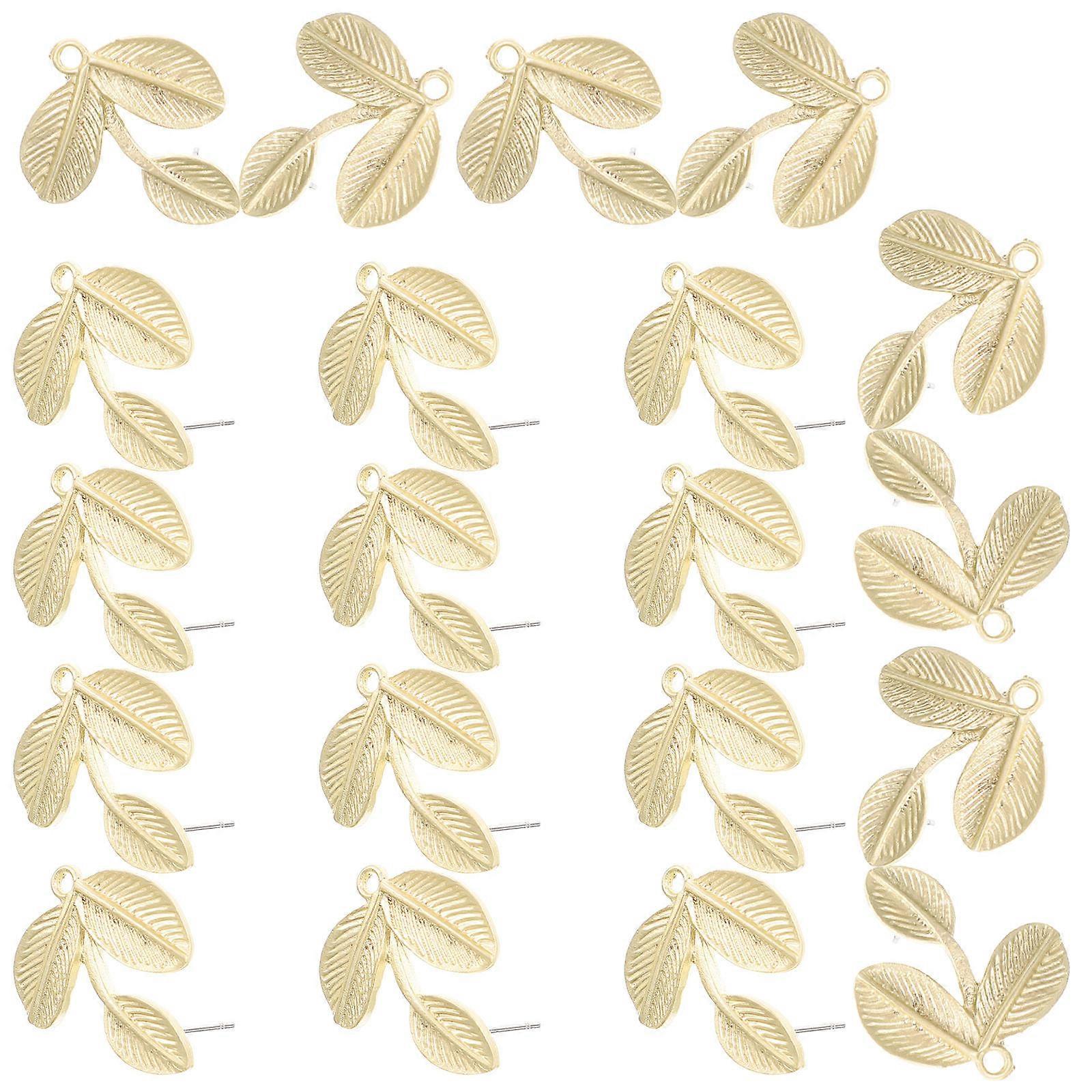 Golden Leaf Earring Post for Jewelry Making Supplies 40Pcs Set