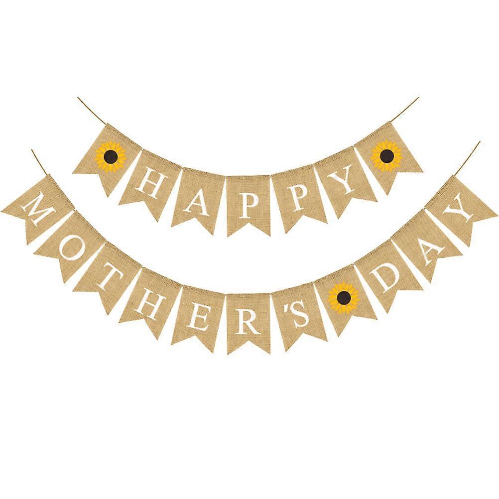 Mothers Day Banner Bunting Flags for Decoration 3Pcs Golden Linen Party Banner