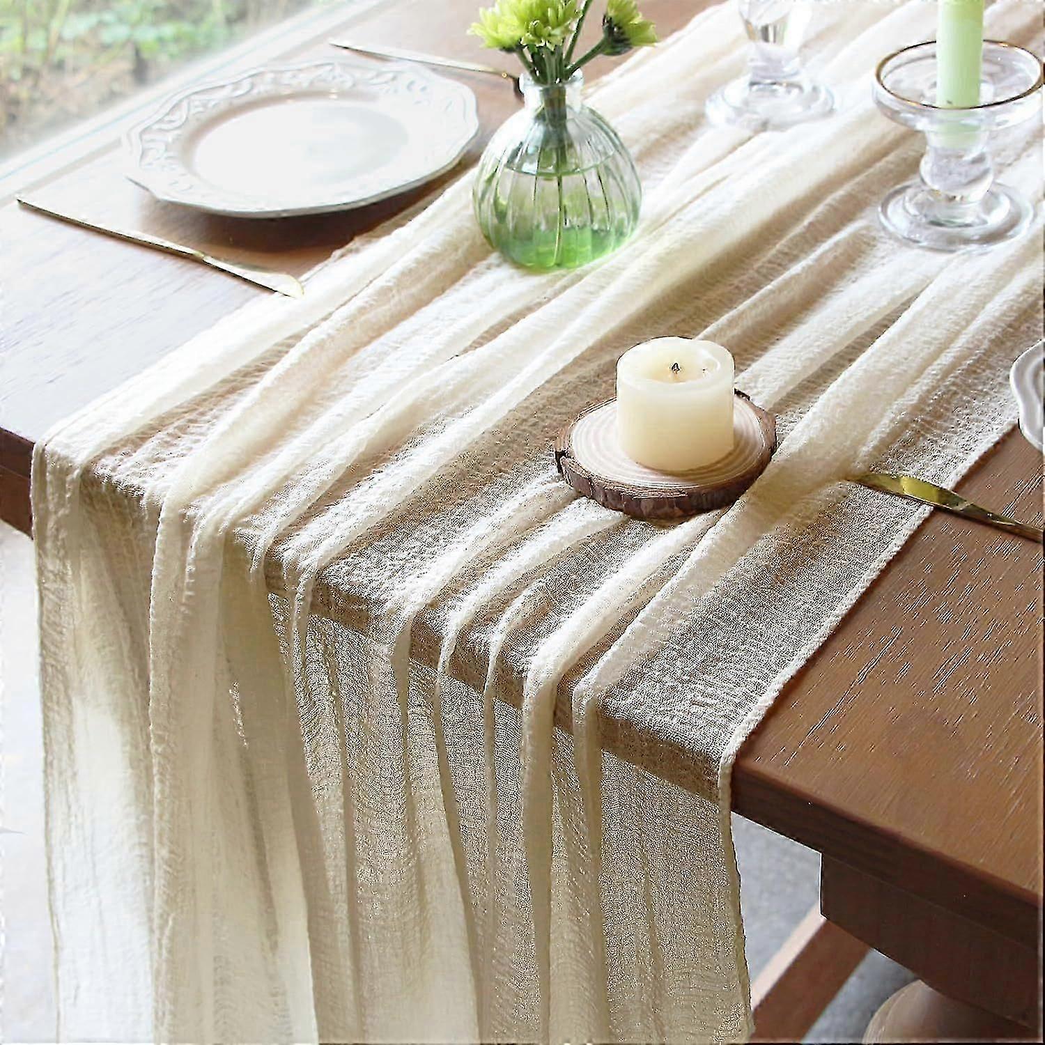 2025 Latest Model  Ivory Cheesecloth Table Runner 30x118 Inch Beige Table Runner Rustic Boho Gauze
