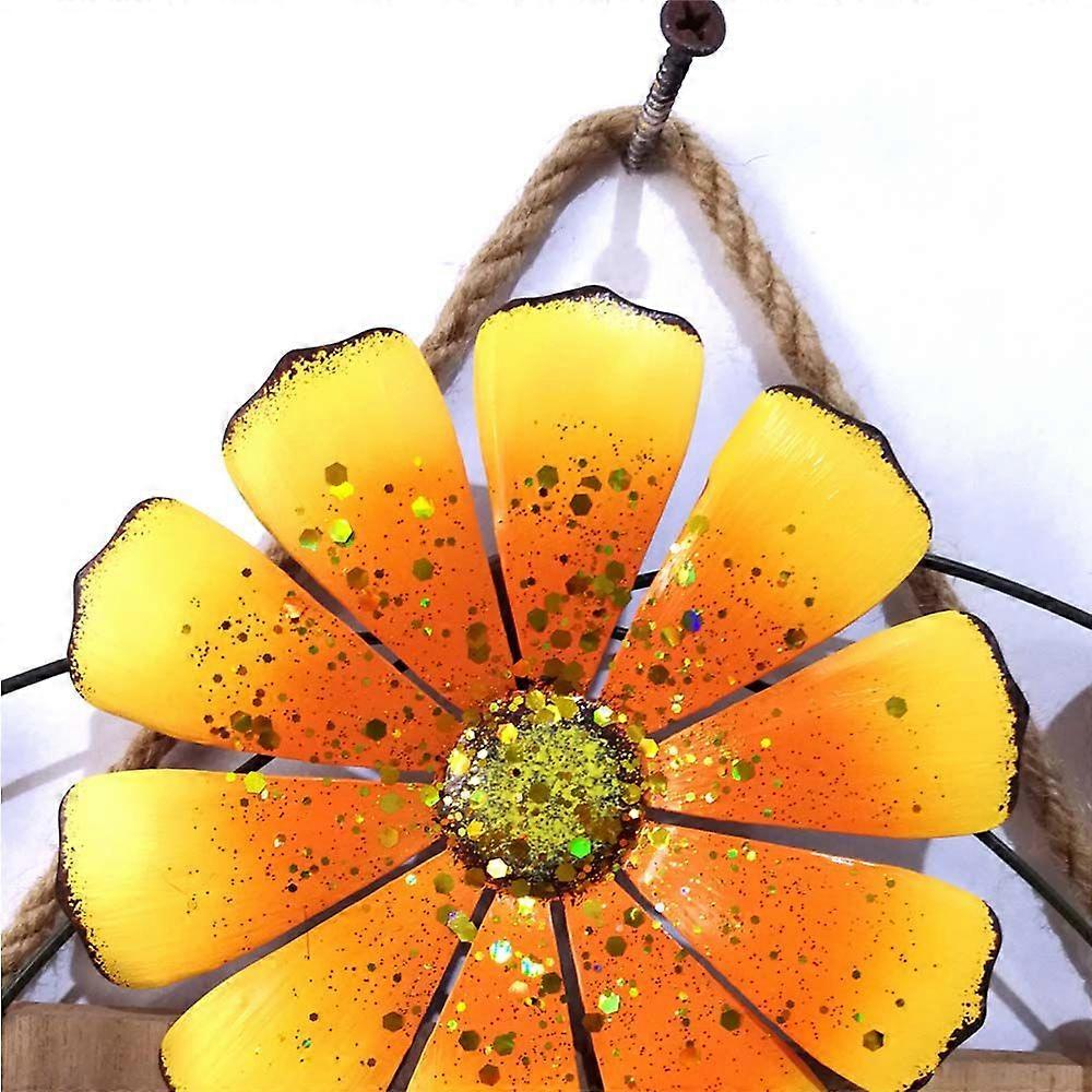 Minglan Wooden spring garden with iron flowers sprinkled with glitter