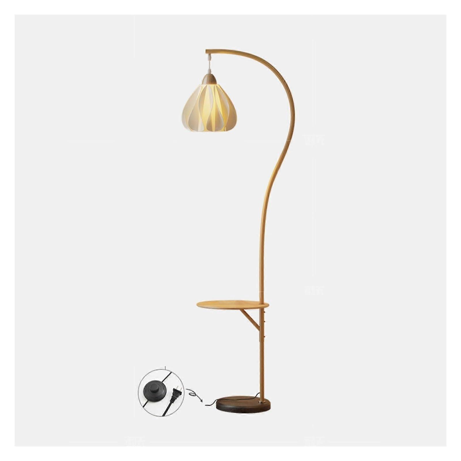 Real Marble Based LED Arc Floor Lamp With Wood Bedside Nightstand End Table And Tall Shelf For Living Room And Bedroom
