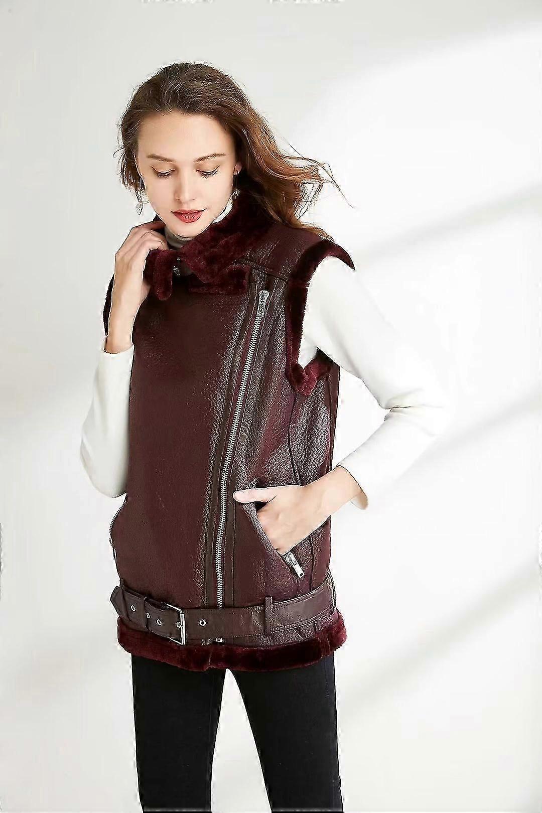 2023 Automne et Hiver Femmes Casual Fourrure Ceinture À Revers Intégrée Gilet Réversible Décoré
