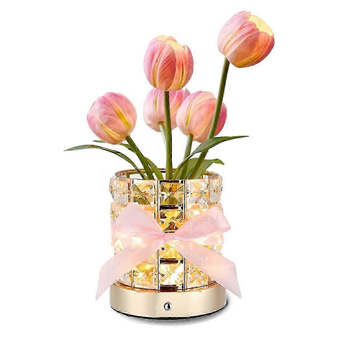 LED Tulip Cordless Night Light Dimmable Crystal Base USB Charge