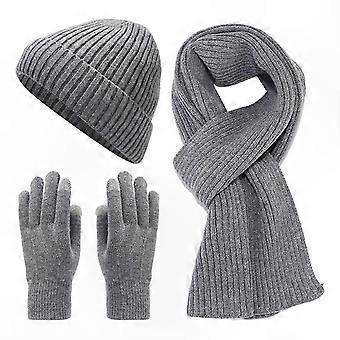 Winter Warm Knit Set: 3-Piece Unisex Beanie, Scarf & Touch Screen Gloves with Ribbed Texture in Solid Colors
