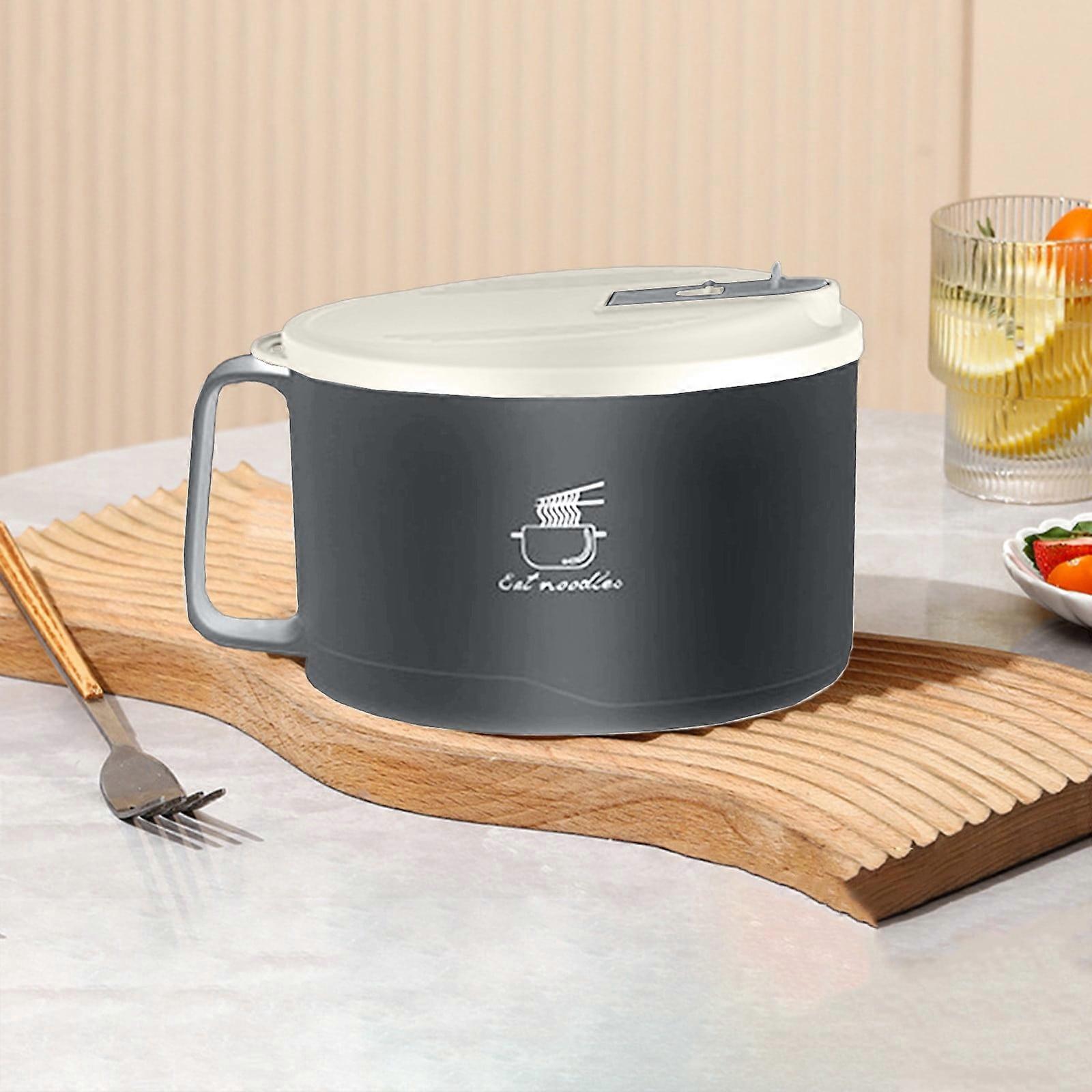 Stainless Steel Ramen Bowl 38.7oz with Lid, Handle & Drains - Compatible with Noodle Cookers - for Office, Dorm, Student Use