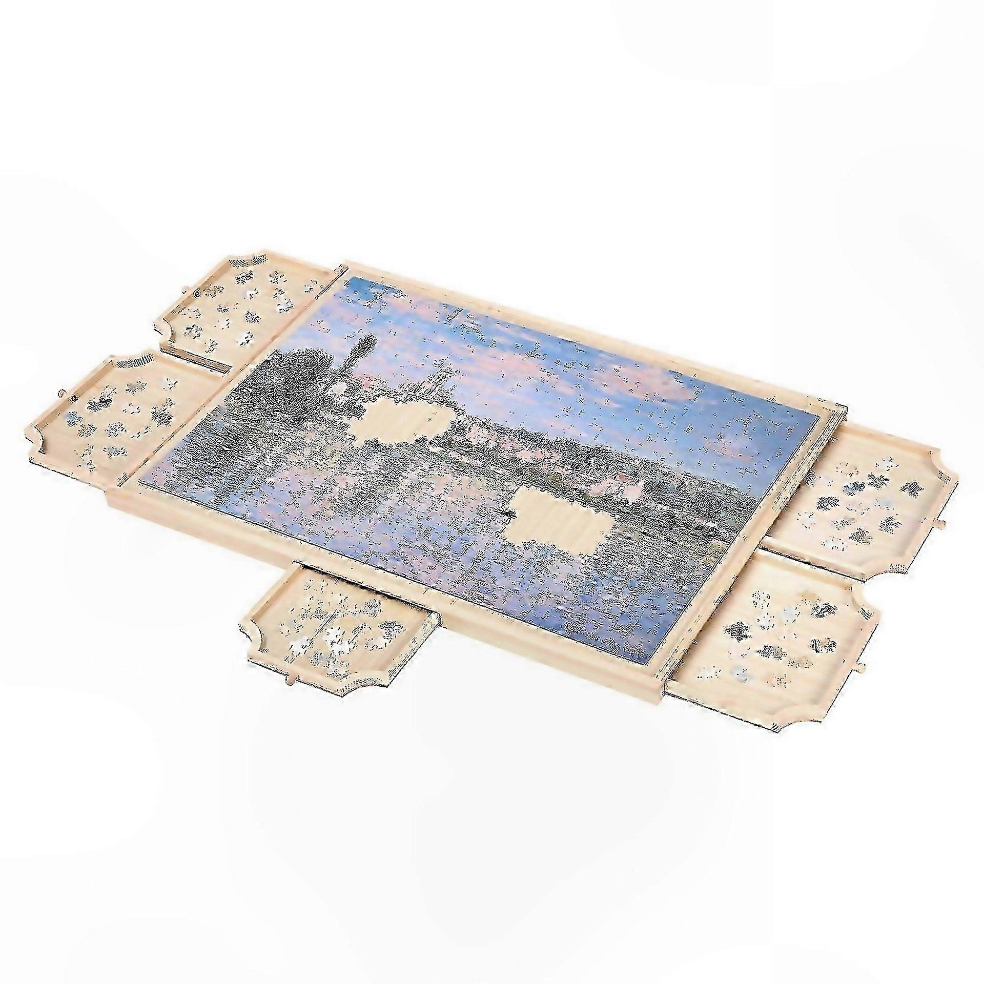 For Wooden Puzzle Board With 5 Drawers 74x53cm Rotating Table For Jigsaw Accessories Portable Design